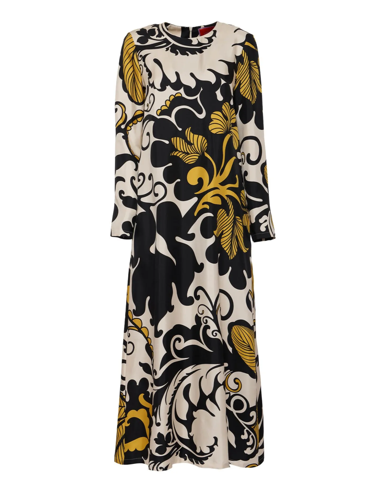 Long Sleeve Swing DressMarea Black & White in Silk Twill