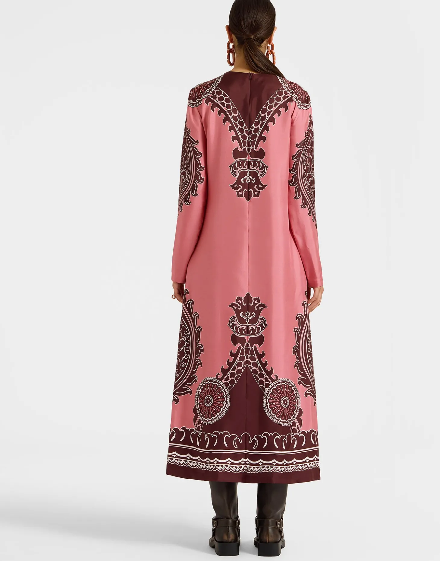 Long Sleeve Swing DressOltrarno Placée Pink in Silk Twill