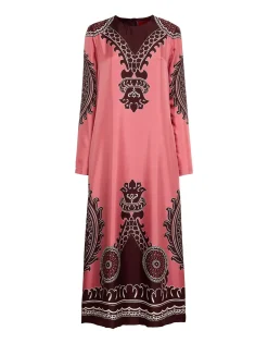 Long Sleeve Swing DressOltrarno Placée Pink in Silk Twill