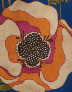 Long Sleeve Swing DressPoppies Blue Plac&eacute;e in Twill Silk