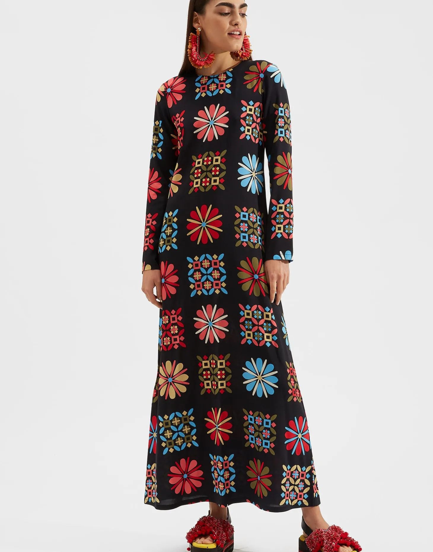 Long Sleeve Swing DressVetrata Grande in Sable