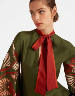 Magnifico DressKerylos Plac&eacute;e Dark Green in Silk Twill