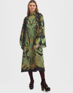 Magnifico Midi DressThe Nile Plac&eacute;e Black in Silk Twill