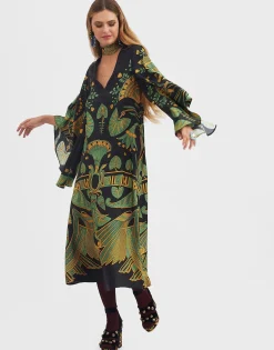 Magnifico Midi DressThe Nile Plac&eacute;e Black in Silk Twill