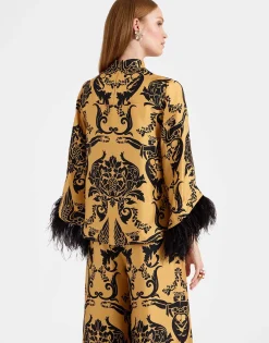 Make An Exit TopCherubs Gold in Silk Twill With Feathers