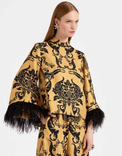 Make An Exit TopCherubs Gold in Silk Twill With Feathers