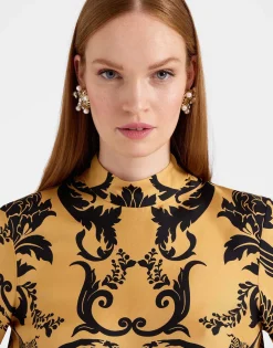 Make An Exit TopCherubs Gold in Silk Twill With Feathers