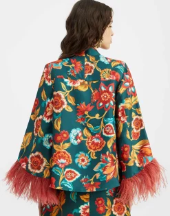 Make An Exit TopHottie Emerald in Silk Twill With Feathers