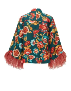 Make An Exit TopHottie Emerald in Silk Twill With Feathers