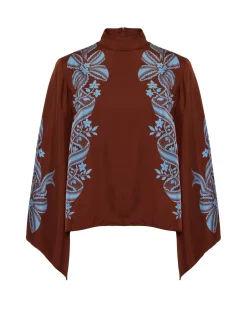 Make An Exit TopSignoria Plac&eacute;e Brown in Silk Twill