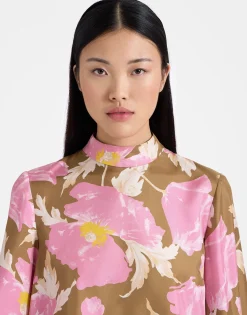 Make An Exit TopSylph Khaki in Silk Twill With Feathers