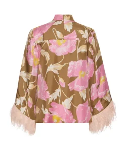 Make An Exit TopSylph Khaki in Silk Twill With Feathers