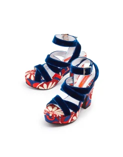 Medal WedgeMoonflower Navy in Shot Cotton