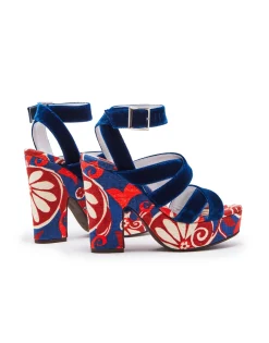 Medal WedgeMoonflower Navy in Shot Cotton