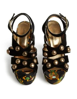 Medal WedgeScarab Black in Faille With Studs