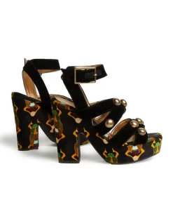 Medal WedgeScarab Black in Faille With Studs