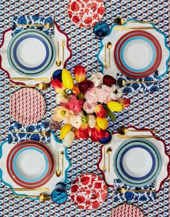 Medium Tablecloth (180x280)Cubi Blu in Linen