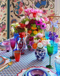 Medium Tablecloth (180x280)Cubi Blu in Linen