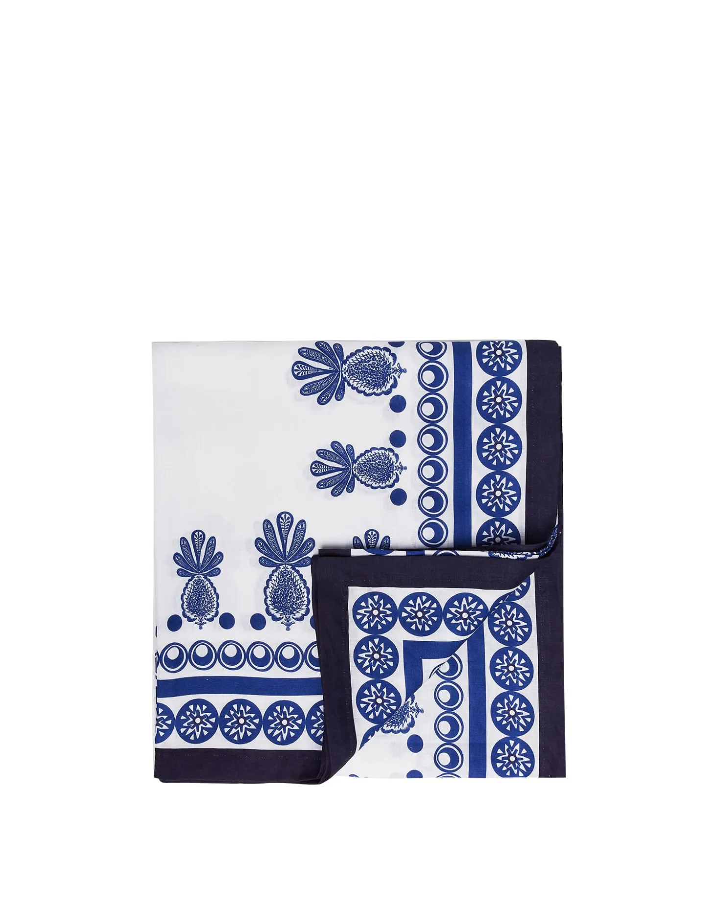 Medium TableclothBig Pineapple Blu (Placée) in Linen