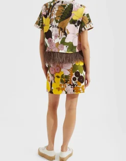 Mini SkirtBig Flower Rose in Heavy Cotton Stretch