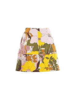 Mini SkirtBig Flower Rose in Heavy Cotton Stretch
