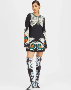 Mini Supreme Swing DressMix Tiles Plac&eacute;e Black in Envers Satin