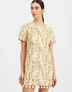 Mini Swing Dress EmbroideredPrimavera Cream in Tweed