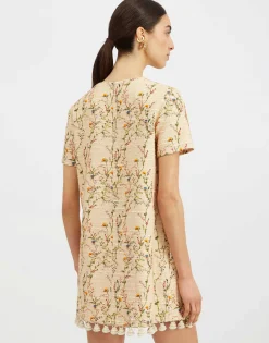 Mini Swing Dress EmbroideredPrimavera Cream in Tweed