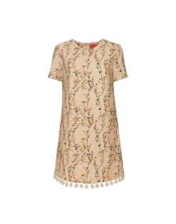 Mini Swing Dress EmbroideredPrimavera Cream in Tweed