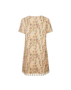 Mini Swing Dress EmbroideredPrimavera Cream in Tweed