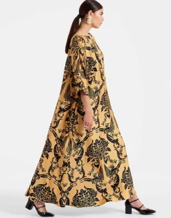 Muumuu Dress Round NeckCherubs Gold in Silk Twill