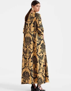 Muumuu Dress Round NeckCherubs Gold in Silk Twill