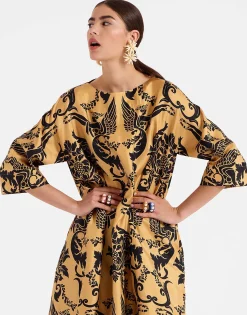 Muumuu Dress Round NeckCherubs Gold in Silk Twill