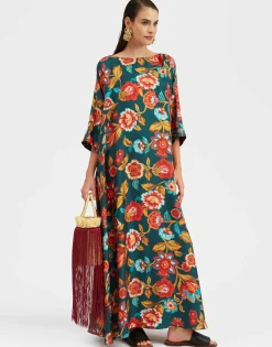 Muumuu Dress Round NeckHottie Emerald in Silk Twill