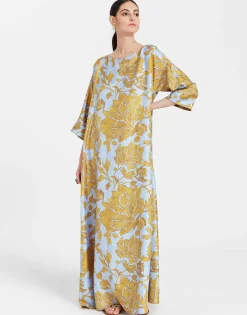 Muumuu Dress Round NeckTangle Light Blue in Silk Twill