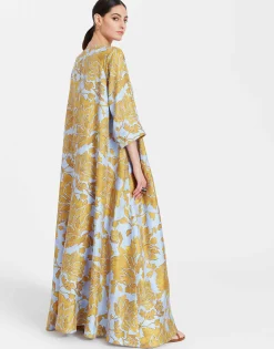 Muumuu Dress Round NeckTangle Light Blue in Silk Twill