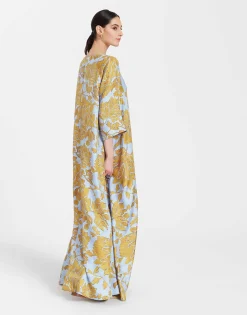 Muumuu Dress Round NeckTangle Light Blue in Silk Twill