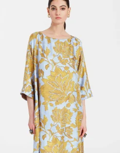 Muumuu Dress Round NeckTangle Light Blue in Silk Twill