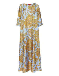 Muumuu Dress Round NeckTangle Light Blue in Silk Twill