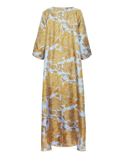 Muumuu Dress Round NeckTangle Light Blue in Silk Twill