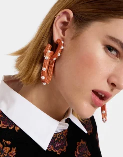 Nefertiti Double EarringsSolid Pink in Acrylic Resin