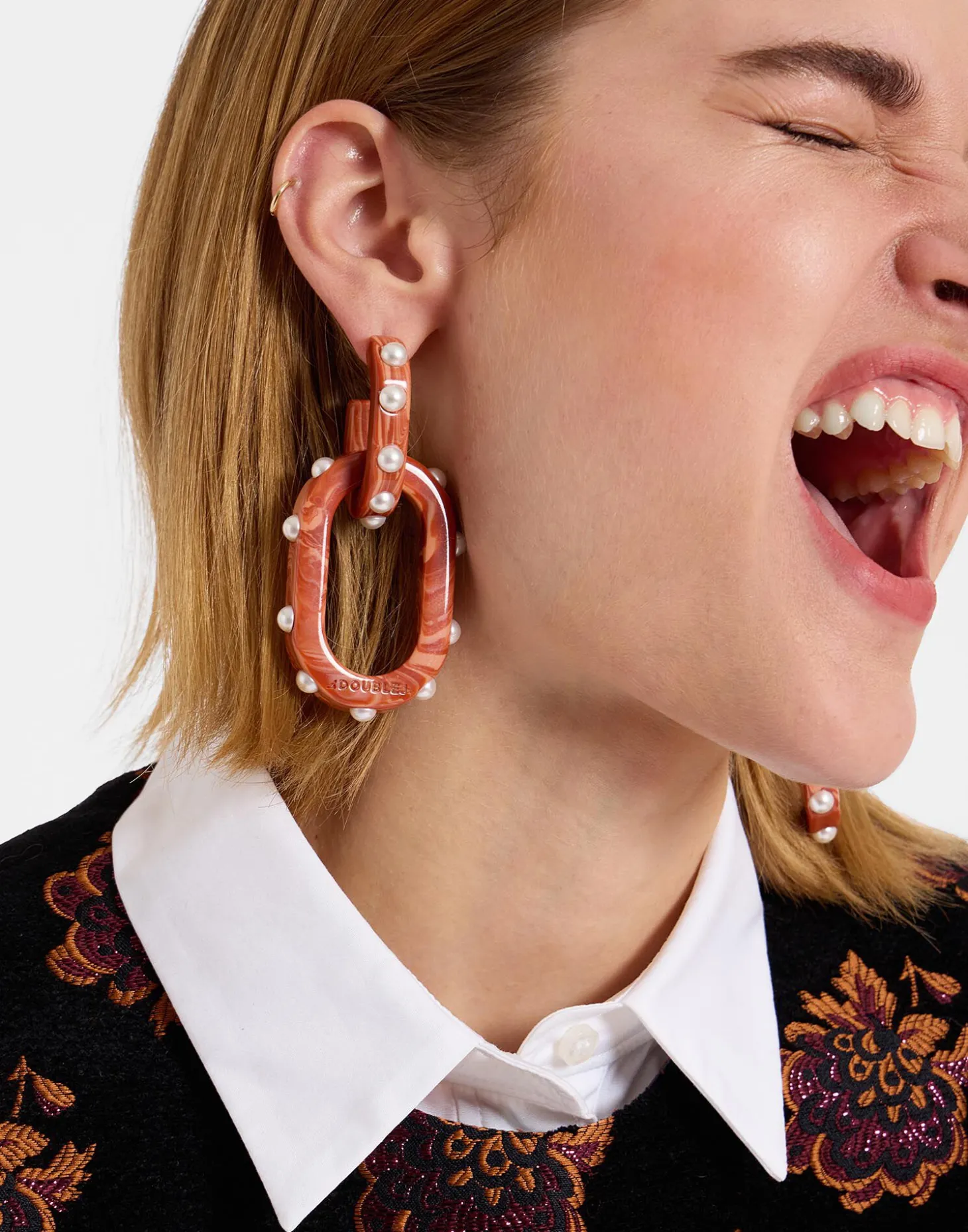 Nefertiti Double EarringsSolid Pink in Acrylic Resin