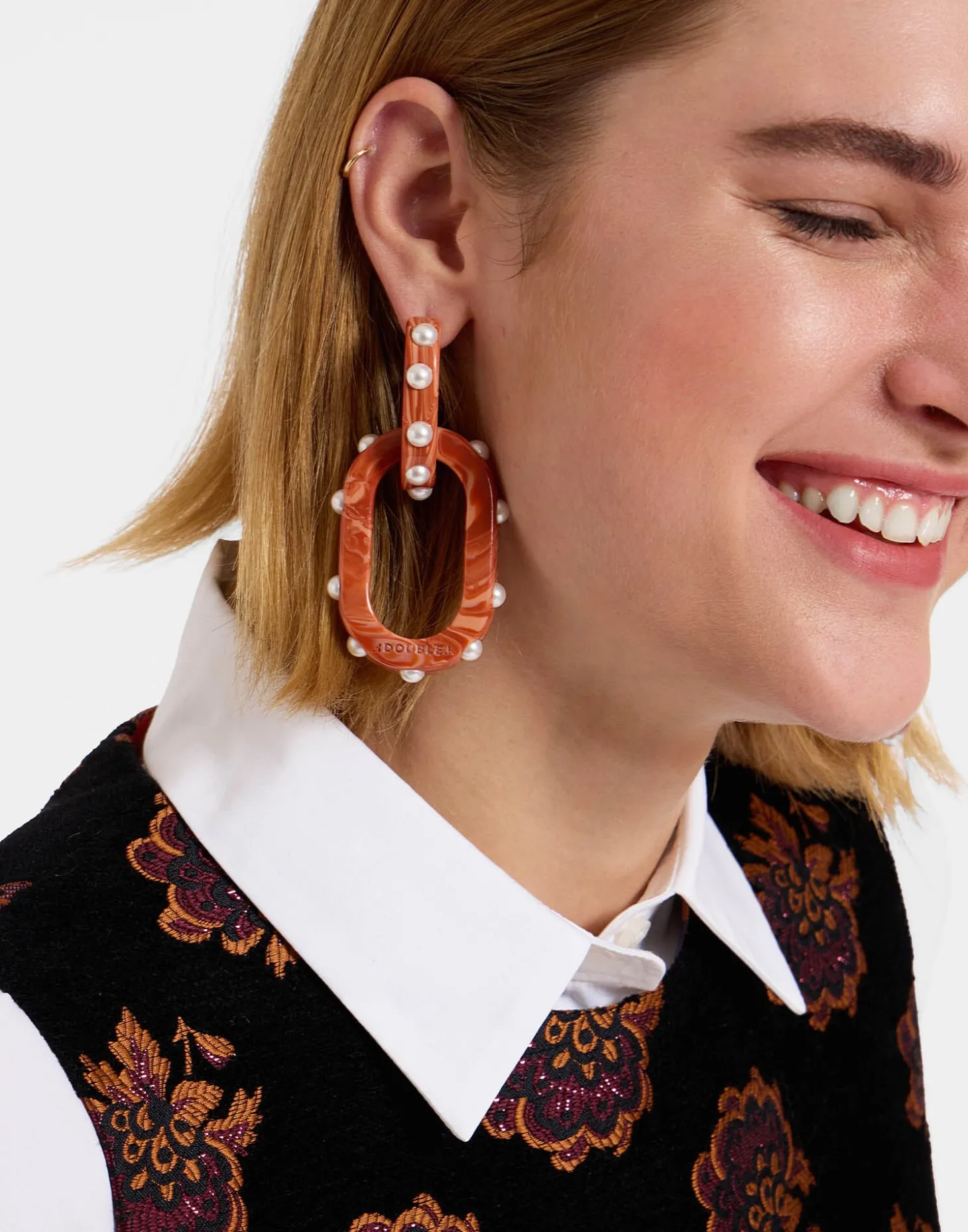 Nefertiti Double EarringsSolid Pink in Acrylic Resin