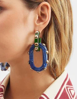 Nefertiti Double EarringsDark Green in Acrylic Resin