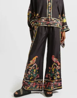 Palazzo PantsBorboni Plac&eacute;e Nero in Twill Silk