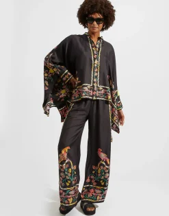 Palazzo PantsBorboni Plac&eacute;e Nero in Twill Silk