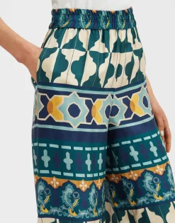 Palazzo PantsCasareale Plac&egrave;e Emerald in Silk Twill