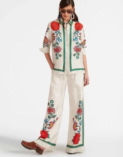 Palazzo PantsDragonflower Placée Multicolor in Silk Twill