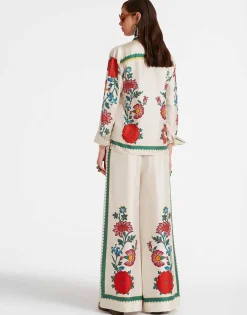 Palazzo PantsDragonflower Plac&eacute;e Multicolor in Silk Twill