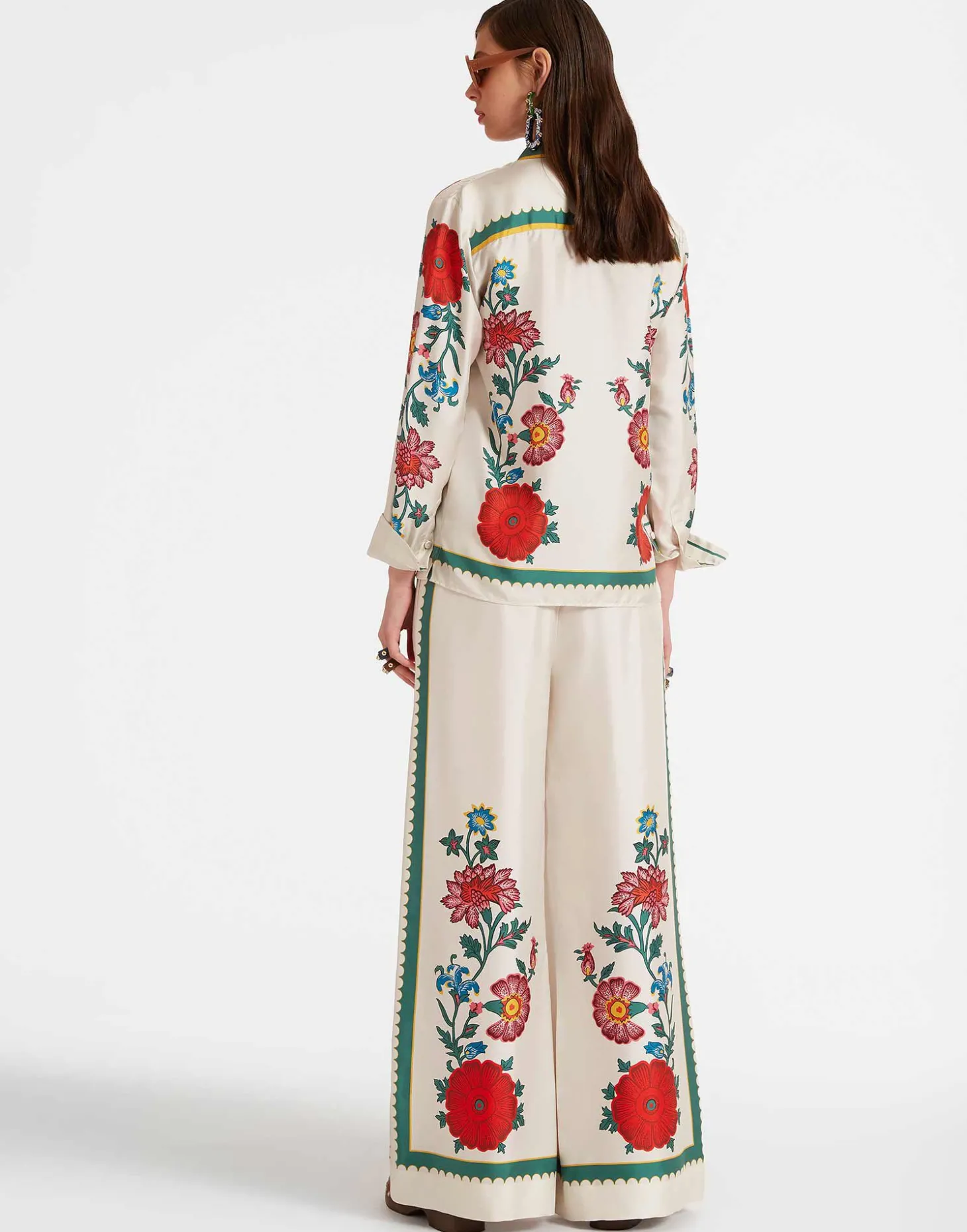 Palazzo PantsDragonflower Placée Multicolor in Silk Twill